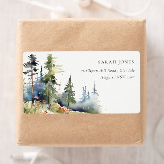 Chic Watercolor Pine Forest Landschaftsadresse (Insitu)