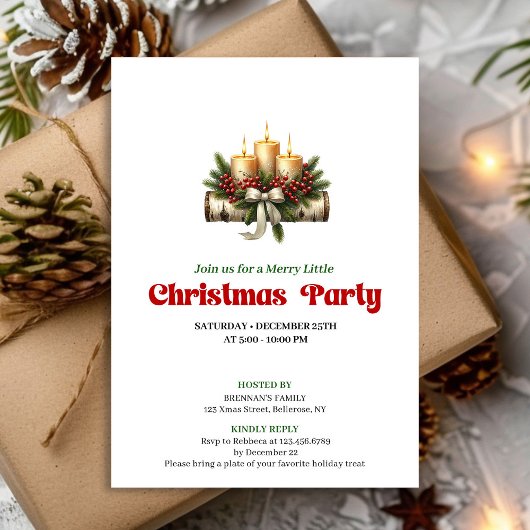 Chic Watercolor Pine Wreath Berry Christmas Invite Einladung