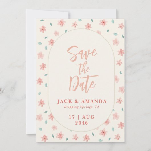 Chic Watercolor Pink Blumenzehen Speichern Sie das Einladung (Vorderseite)