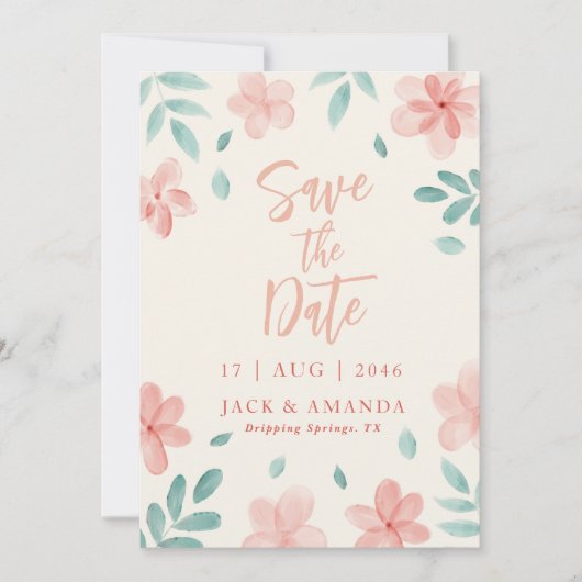 Chic Watercolor Pink Blumenzehen Speichern Sie das Einladung (Vorderseite)