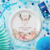 Chic Watercolor Pink Blush Floral Antlers Wedding Pappteller (Party)