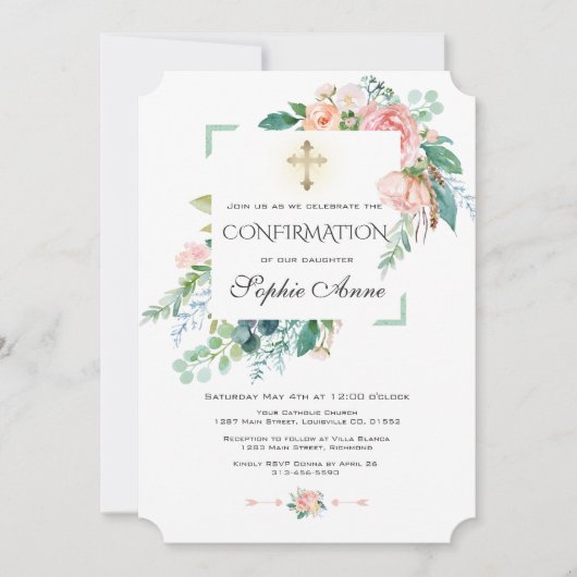 Chic Watercolor Pink Blush Floral Bestätigung Einladung (Vorderseite)