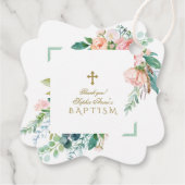 Chic Watercolor Pink Blush White Floral Taufe Geschenkanhänger (Rückseite)