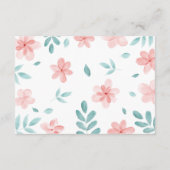 Chic Watercolor Pink Floral Wedding Card Begleitkarte (Rückseite)