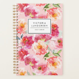 Chic Watercolor Pink Peonies Blumenmuster Custom Planer