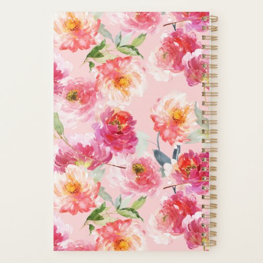 Chic Watercolor Pink Peonies Blumenmuster Custom Planer (Rückseite)