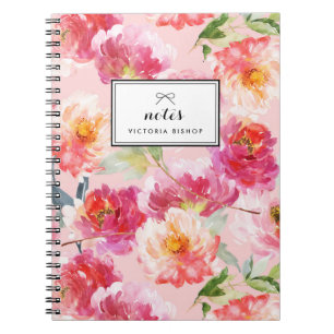 Chic Watercolor Pink Peonys Blumenmuster Notizblock
