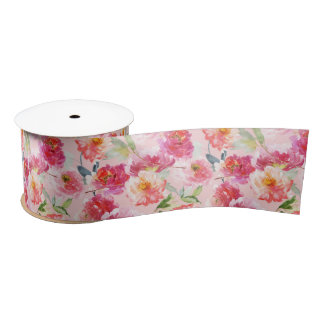 Chic Watercolor Pink Peonys Blumenmuster Satinband