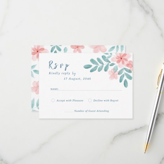 Chic Watercolor Pink Wedding Einladung RSVP Cards (Vorderseite/Rückseite Beispiel)