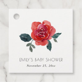 CHIC WATERCOLOR RED GREEN ROSE FLORAL BABY SHOWER GESCHENKANHÄNGER