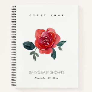 CHIC WATERCOLOR RED GREEN ROSE FLORAL BABY SHOWER NOTIZBLOCK
