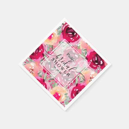 Chic Watercolor Rosa Brautparty Serviette (Ecke)