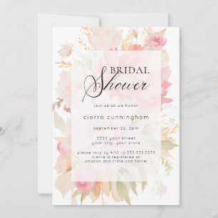 Chic Watercolor Rosa Pfingstrosen-Blumen-Braut-Dus Einladung