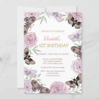 Chic Watercolor Schmetterlinge Streifen Geburtstag Einladung