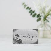 Chic Watercolor Schwarz und Weiß Floral Signatur Visitenkarte (Stehend Vorderseite)