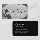 Chic Watercolor Schwarz und Weiß Floral Signatur Visitenkarte (Vorne/Hinten)