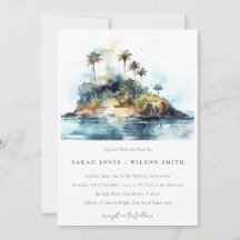 Chic Watercolor Seascape Palm Tree Island Hochzeit