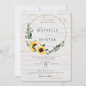 Chic Watercolor Sonnenblume Wreath Whitewood Weddi Einladung (Vorderseite)