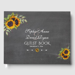 Chic Watercolor Sonnenblumen Chalkboard Hochzeit Gästebuch