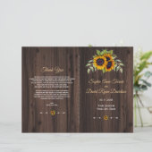 Chic Watercolor Sonnenblumen Wood Wedding Programm (Stehend Vorderseite)