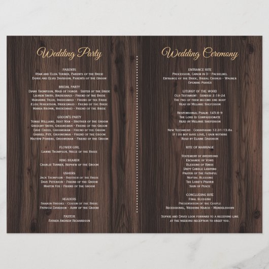 Chic Watercolor Sonnenblumen Wood Wedding Programm (Rückseite)