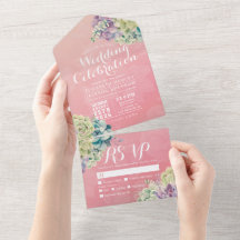 Chic Watercolor Succulent Pink Blume Wedding RSVP