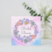 Chic Watercolor Succules Wreath Brautparty Einladung (Stehend Vorderseite)