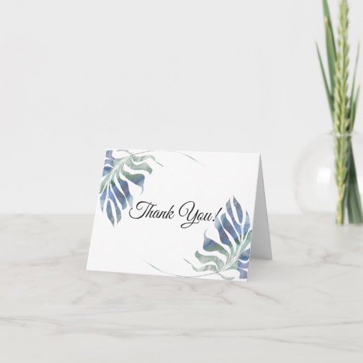 Chic Watercolor Tropical Blue Green Foliage Dankeskarte (Vorderseite)