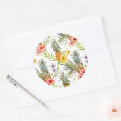 Chic Watercolor Tropical Blume Blätter Ananas Runder Aufkleber (Umschlag)