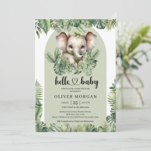 Chic Watercolor tropische Vegetation niedlicher El Einladung (Stehend Vorderseite)