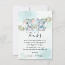 Chic Watercolor Twin Boy Girl Elephant Babydusche