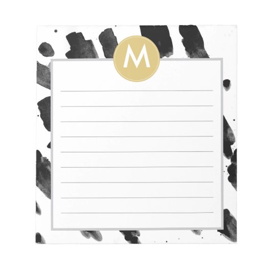 Chic Watercolor und Gold Monogram Notizblock (Vorderseite)
