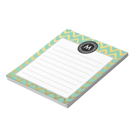 Chic Watercolor und Gold Monogram Notizblock (Rotiert)