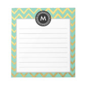 Chic Watercolor und Gold Monogram Notizblock (Vorderseite)