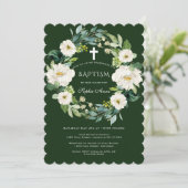 Chic Watercolor Weißer Blumenkreuz Taufe Einladung (Stehend Vorderseite)