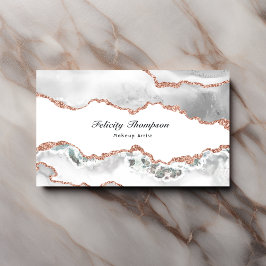 Chic Watercolor White and Rose Gold Agate QR Code Visitenkarte