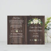 Chic Watercolor White Floral Wood Wedding Program (Stehend Vorderseite)
