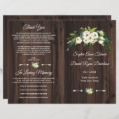 Chic Watercolor White Floral Wood Wedding Program (Vorne/Hinten)