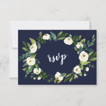 Chic Watercolor White Floral Wreath Dunkelblau UAW