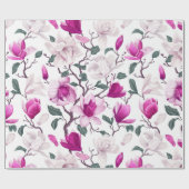 Chic Watercolor White Hot Pink Magnolias Muster Geschenkpapier (Flach)