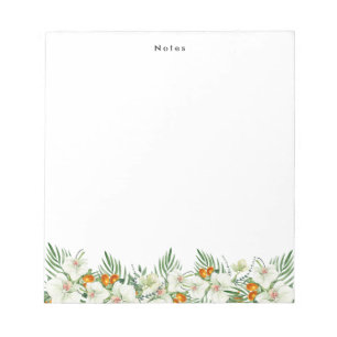Chic Watercolor White Orchids Kumquats Persönlich Notizblock