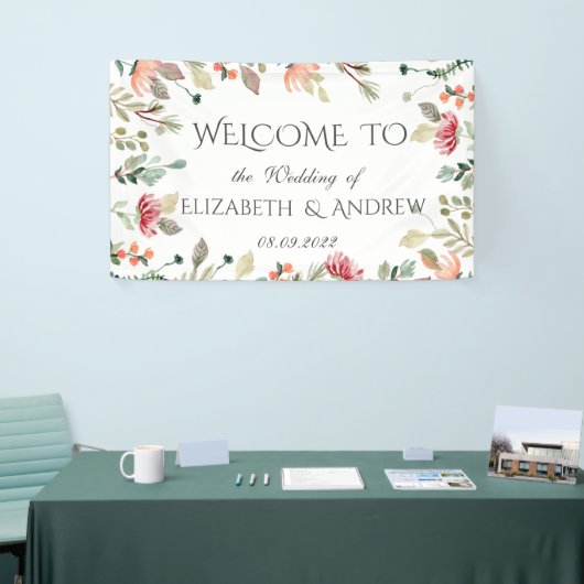 Chic Watercolor Wildblume Hochzeit Banner (Messeveranstaltung)