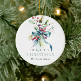 Chic Watercolor Winter Berries Weihnachtsfest Foto Keramik Ornament