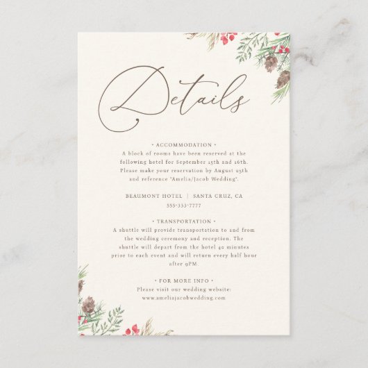 Chic Watercolor Wintergarten Details Hochzeiten Begleitkarte (Vorderseite)