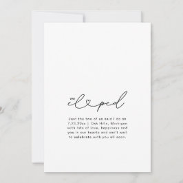 Chic We Eloped Script Heart Wedding Foto Card Einladung