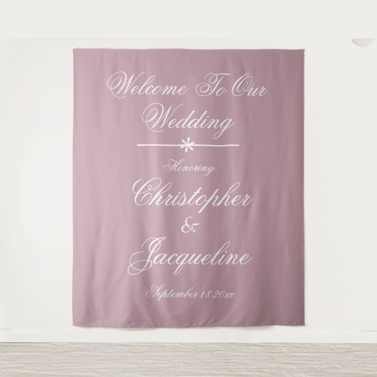 Chic Wedding Bride Groom Names Dusty Pink Hintergr Wandteppich (Vorderseite)