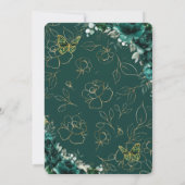 Chic Wedding Emerald Green Gold Floral Butterflieg Einladung (Rückseite)
