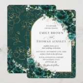Chic Wedding Emerald Green Rose Floral Gold Arch Einladung (Vorne/Hinten)