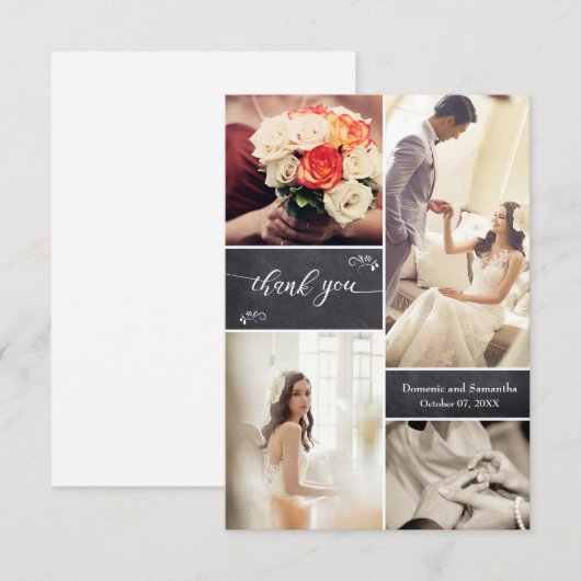 Chic Wedding Foto Collage Danke (Vorne/Hinten)