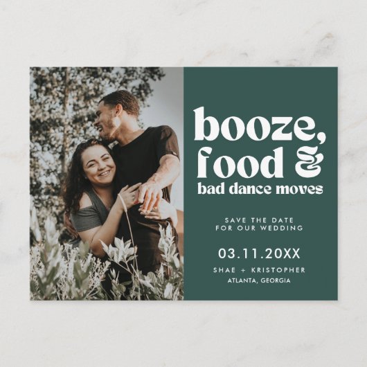 Chic Wedding Foto Green Save the Date Ankündigungspostkarte (Vorderseite)